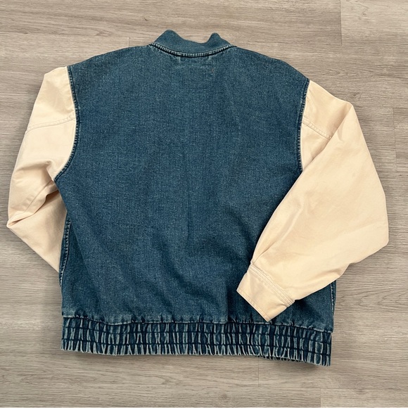 TURNING POINT 76 RACING GASOLINE VINTAGE Denim Jacket CREAM Sleeves SIZE LARGE - Picture 10 of 13